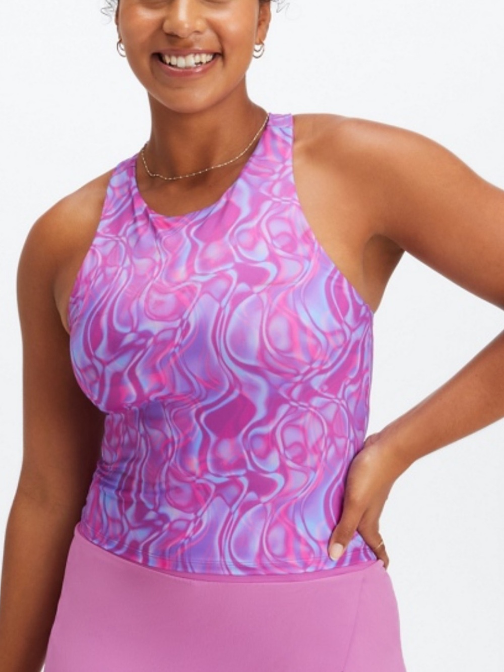 Fabletics NWT Arianna built in bra Purple-Pink Swirl Cropped Tank Top 4X